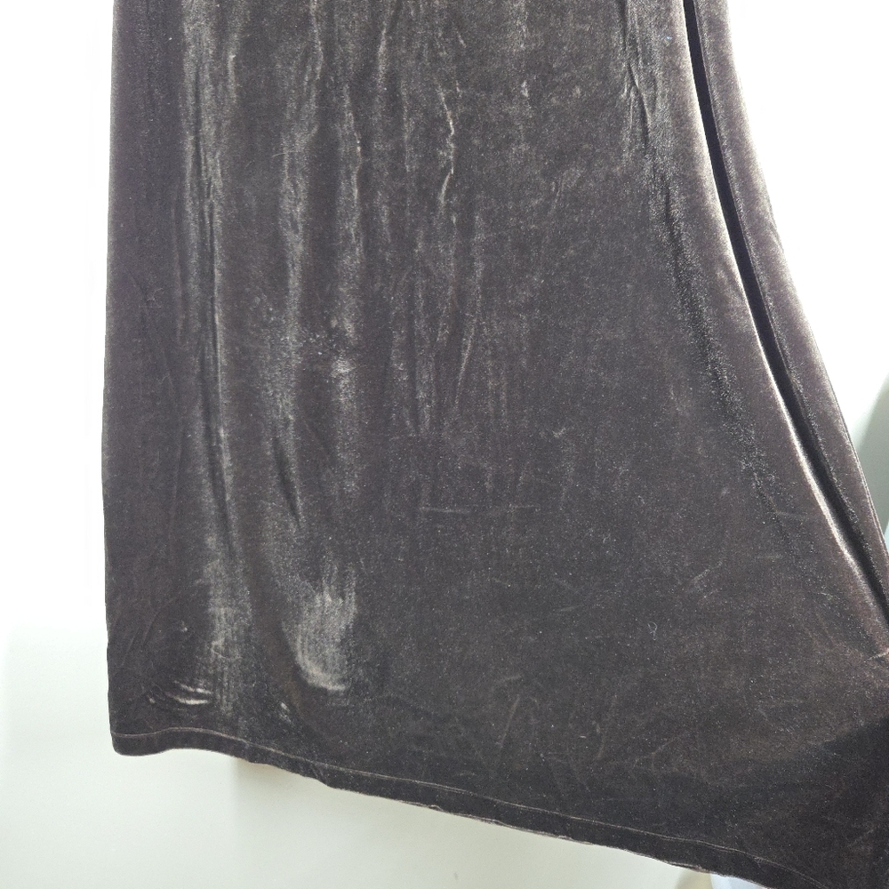 Vtg 90s Y2K Dark Chocolate Brown Velvet Maxi Skirt Pull On Grunge Whimsigoth XL - Picture 3 of 8